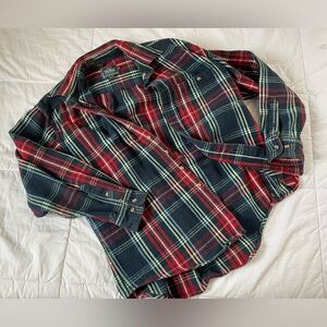 FANTASTIC shirt! Woolrich Red, Blue, and Green Rugged Plaid 100% Cotton Shirt